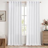 MIULEE Faux Linen Farmhouse Curtains Rod Pocket White 42Wx96L